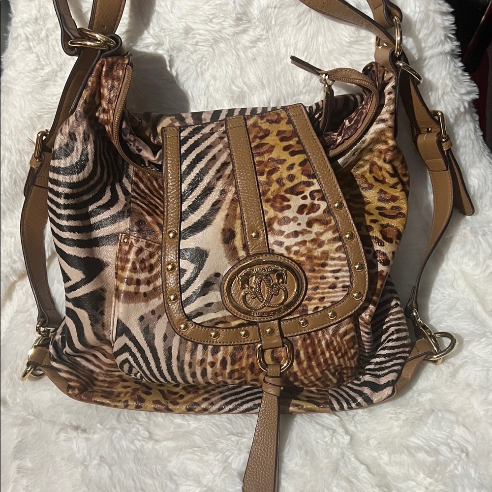 Sharif Brown Animal-Print BACKPACK Shoulder Bag with dust bag NWOT LUXURY